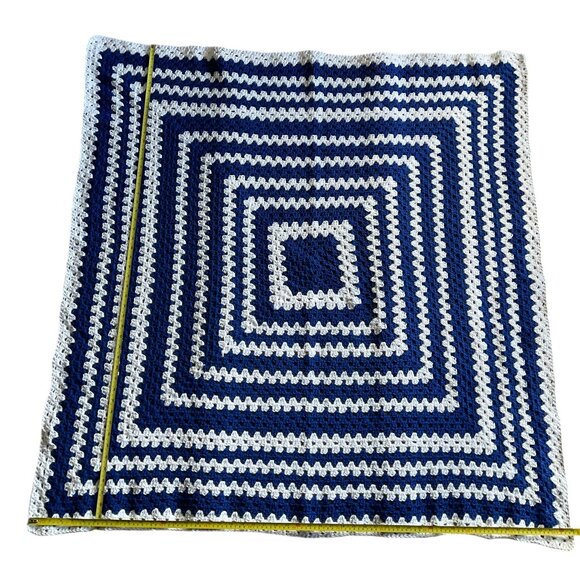 Handmade Crochet Blue White Throw Blanket - Picture 3 of 9